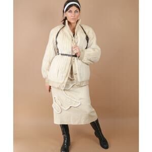 Vintage Pauline Bourke Ivory Mink Fur Leather Short Coat Size S